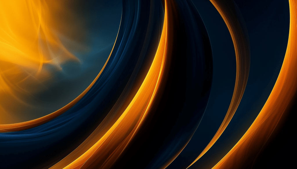 Abstract design featuring bold curves in deep blue and bright orange, creating a dynamic contrast with smooth, flowing lines and a sense of motion and energy.